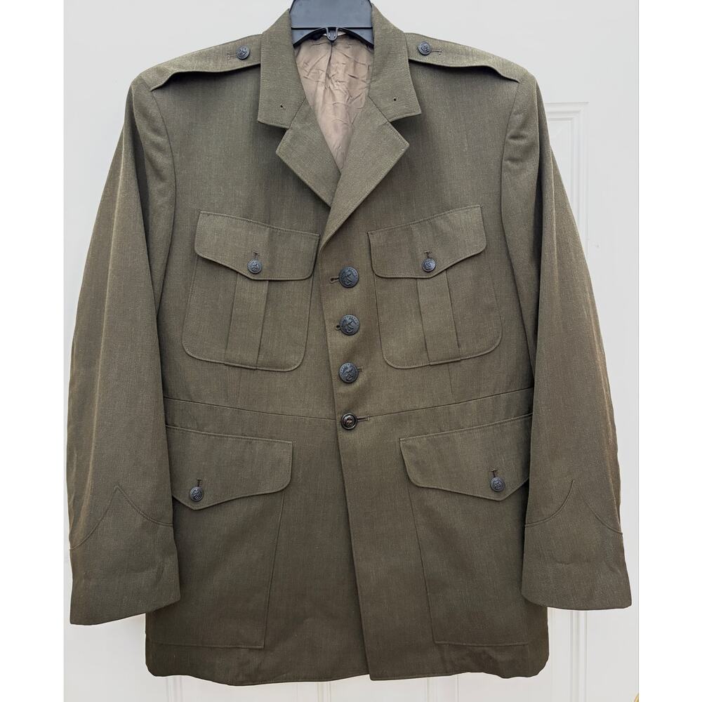 VTG DSCP MenS 46S Military PolyWool Gabardine Crown Clothing USA  Jacket NO BELT